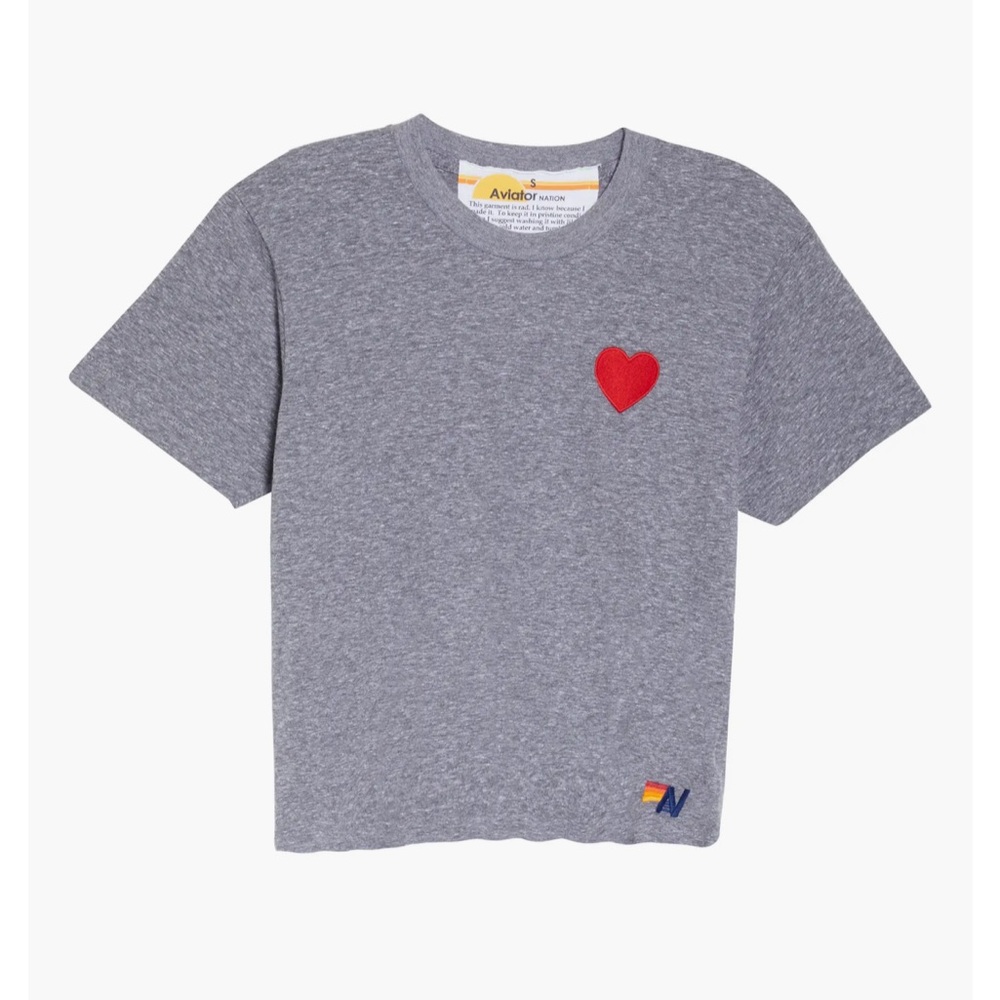 Aviator Nation Heart Embroidered T-Shirt | Heather Grey - Picture 2 of 7